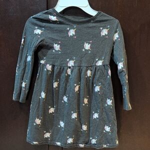 Old Navy Charcoal Gray Unicorn Print Long-Sleeve Dress